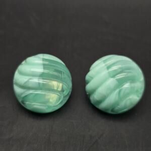 Sea Foam Green Ribbed Marbled Clip On Earrings VIntage Plastics